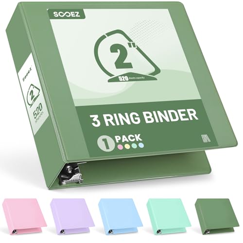 Sooez BinderX Extra Durable 2 Inch 3-Ring Binder, Holds 520 Sheets of 8.5x11 Paper, Customizable View Cover with Inside Pockets, Heavy Duty Binder for School, Olive Green - color: Olive Green, size: 2 inch