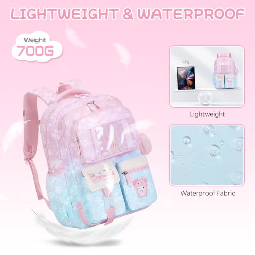 Jafeton Backpacks for Girls, Girls Backpack with Insulated Lunch Bag and Pencil Case for Kids Teens Elementary Middle High School Student, Cute Bow School Bag Travel Daypacks Book Bag Set - color: Pink Blue