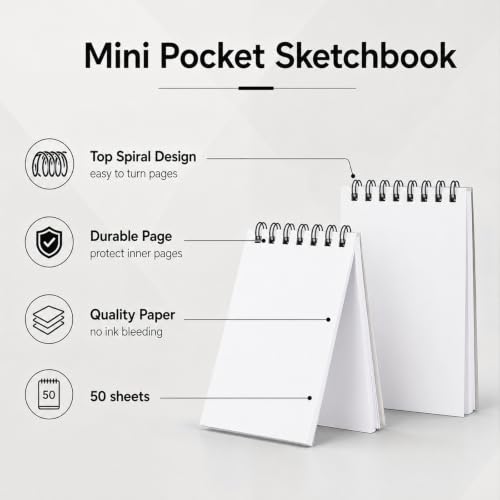 Watersay 100 Pack Small Spiral Notebook Bulk, 3x5 Pocket Notepads,White - color: White