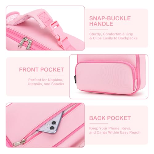 FlowFly Kids Lunch box Insulated Soft Bag Mini Cooer Back to School Thermal Meal Tote Kit for Girls, Boys,Pink - color: Pink#52