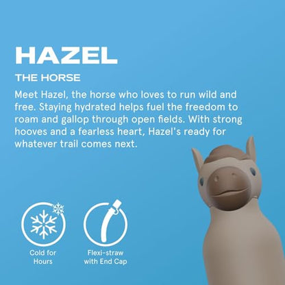 asobu Bestie Bottle Insulated Stainless Steel Water Bottle with Detachable Soft Animal Head Fun Drinking For Kids and Teens with Flexible Reusable Straw 16 Ounce (Horse) - color: Horse