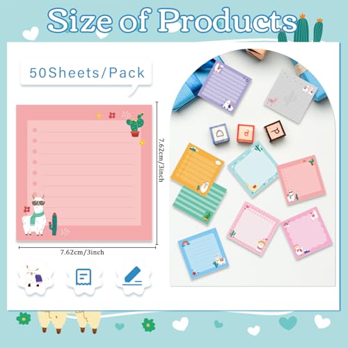 Alpaca Sticky Notes Gifts, 9 Pack Colorful Llama Notepads 3x3 Inch, Mexican Camel Self-Stick Memo Pad Office School Supplies Gifts for Women Men (450 Sheets) - style: Alpaca