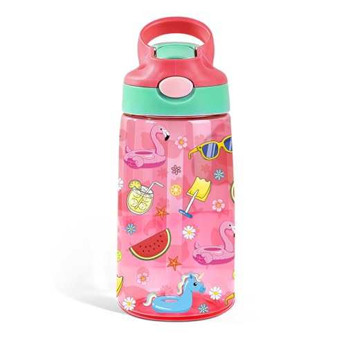 Flamingo Gifts 14oz Water Bottle with Straw – Leakproof BPA-Free Plastic Pop-Up Spout, Reusable Leak-Proof Travel Bottle for Outdoor Sports - color: Flamingo1