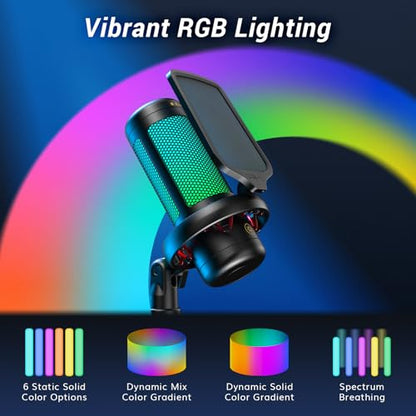 TONOR Gaming Microphone Set with Boom Arm, Vocal Condenser Microphone for Content Creators, USB Mic for PC with Stand, RGB, Tap Mute, Gain Control, Gaming Equipemnt, Twitch, Streaming, TC310+ - style: RGB Mic with Boom Arm