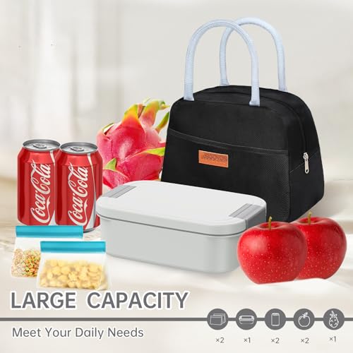 JBGOYON 4-in-1 Bento Box and Insulated Lunch Bag Set, Black/Gray | 6-hour insulation, 7.5 L lunch bag, leakproof 1.9 L container with 2 sauce cups, fork and spoon, 2 snack bags, BPA-fre - color: Gray