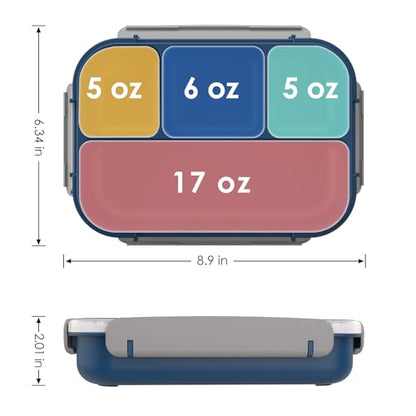 WHALEHOUSE Bento Lunch Box, 1000ML 4 Compartments Meal Prep Container with Utensil, Airtight Food Storage Container with Snap Locking Lids, Microwave/Dishwasher/Freezer Safe, On the Go - color: 1000mL-Dark Blue