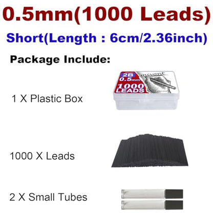 1000 Pieces 0.5mm Lead Refills Graphite Mechanical Pencil Lead - Strong 2B, Break-Resistant for Smooth Writing & Drawing, Compatible with Most 0.5mm Mechanical Pencils(Length 6cm)
