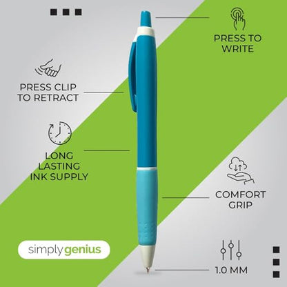 Simply Genius 100-Piece Retractable Ballpoint Pen Set - Bulk Pens for School & Office Supply - Black Ink Writing Instruments - Retractable Design with Ergonomic Grip - Pack of 100, Blue, 1.0 mm - color: Blue