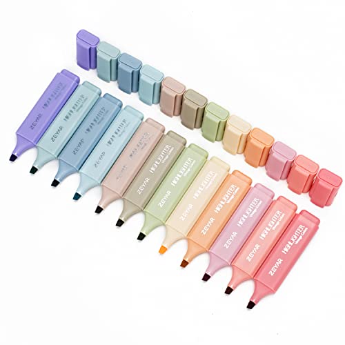 ZEYAR Highlighter Pen, Vintage Colors Chisel Tip Markers, Water Based, Quick Dry, No Bleed, for Bible Study Notes School Office (12 Vintage Colors) - color: 12 Vintage Colors
