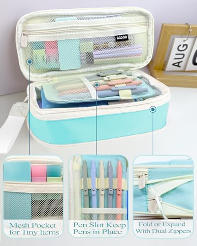54pcs Aesthetic School Supplies Cute Stationary Set with Pencil Case 12 Highlighters, 5 Black & 6 Color Ink Gel Pens, 6-in-1 Ballpoint Pen,5 Mechanical Pencils 0.5-2.0mm for College Essentials (Blue) - color: Blue