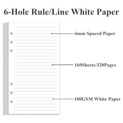 (2-Pack) A6 Lined Paper Refills for Filofax Personal Binder Planner - 160 Sheets/320 Pages Paper with 5 Colorful Binder Dividers, 3.75" x 6.75" - style: Personal / Size 3