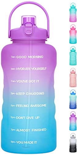HydroPal 1 Gallon Water Bottles with Straw, 128 oz Water Bottle BPA Free Innovative 2-IN-1 Lid Gym Bottle with Times to Drink Motivational, Large for Sports Fitness Camping Water Jug （13.8X5.5 inch） - color: Jacaranda