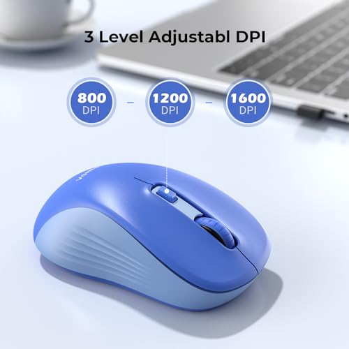 seenda Bluetooth Wireless Mouse, Bluetooth & 2.4G USB Dual Mode, Quiet Clicks, 1600 DPI Smooth Tracking, Ergonomic Design, 24-Months Battery Life, Portable Mouse for Laptop/Mac/Ipad/PC/Tablet-Blue - color: Blue
