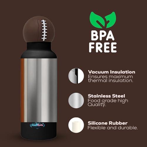Game Time Football Water Bottle - Insulated Water bottle with Football Design for Enthusiasts – Stainless Steel Water Bottle with Leak Proof Design - 16oz - color: Football Bottle
