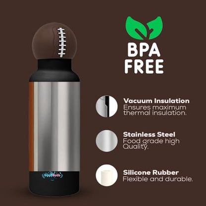 Game Time Football Water Bottle - Insulated Water bottle with Football Design for Enthusiasts – Stainless Steel Water Bottle with Leak Proof Design - 16oz - color: Football Bottle