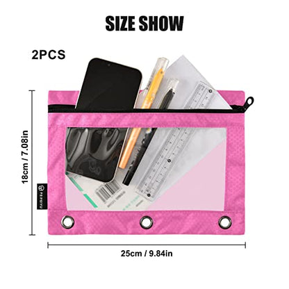 Binder Pouches,Hot Pink Pencil Pouch for 3 Ring Binder 2 Pack Clear Pencil Bag with Zipper for Office School Supplies - color: Hot Pink