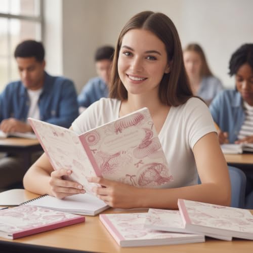 AmazingSpark Pink 6 Pack Composition Notebooks College Ruled Bulk Retro Sea Bow Blue Pink Composition Notebook for Back to School 110 Page 7-1/2"x9-3/4 Jellyfish Journal for First Day of School - color: Pink