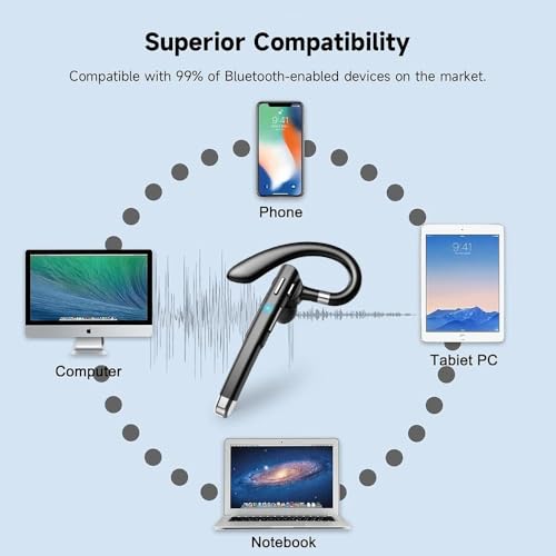 Hsility Bluetooth Headset with USB Type C 270 Degrees Rotatable Microphone for Truck Driver Bussiness and Travel