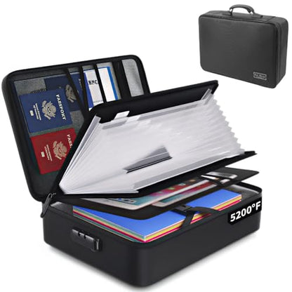 Fireproof Document Organizer Bag with Lock – Waterproof File Folder with 13 Labeled Pockets for Secure Document Storage for Home, Office & Travel
