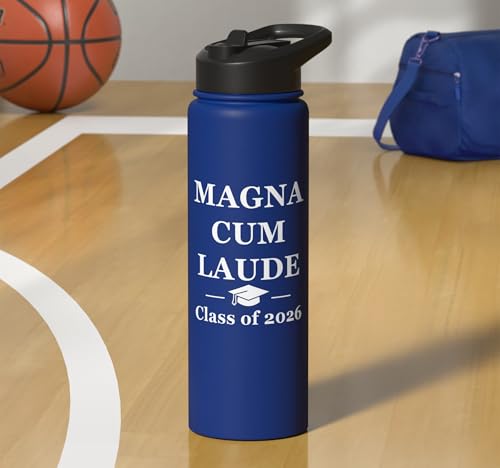 Magna Cum Laude Class Of 2026 Distinction Degree Graduation Stainless Steel Insulated Water Bottle - color: Royal Blue