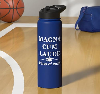 Magna Cum Laude Class Of 2026 Distinction Degree Graduation Stainless Steel Insulated Water Bottle - color: Royal Blue
