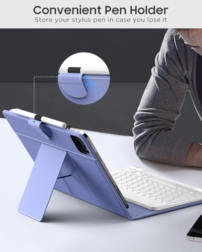 MoKo Universal Tablet Case with QWERTY Keyboard for 9",9.7",10.1",10.2",10.4",10.5",10.9" Tablet, with Removable Wireless Bluetooth Keyboard&Pen Holder for iPad, Samsung, Fire, Pixel, Other, Lavender - color: Lavender