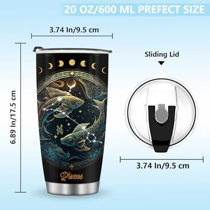 Horoscope Pisces Insulated Tumblers Travel Mug Cup Gifts for Birthday Boys Girls Men Women Son Daughter Travel Essentials Accessories Must Have Cold Iced 20oz - color: Pisces-650