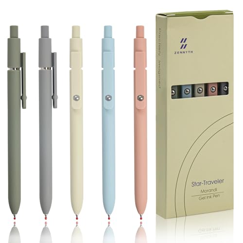 ELANE 5 Pcs 0.5mm Pens Quick Dry Black Ink Colorful Gel Pens Fine Point Smooth Writing Pens for Journaling Gifts for Doctor Nurse Teacher Students(morandi) - color: morandi