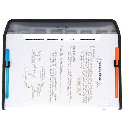 Five Star 7 Pocket Expanding File Organizer + Study App, Plastic Expandable File Folders with Customizable Tabs & Clear Cover, Holds 11" x 8-1/2", Zipper Closure, White (72508) - size: 1 Pack