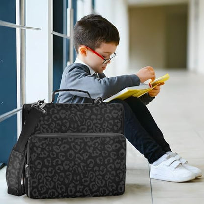Zipper Binder Bag 3 Ring File Folder Portfolio Organizer Zippered Binder Bags with Strap Fits Laptop Women Men - color: 12-leopard Black
