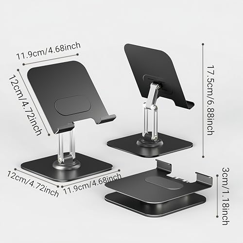 Heavy-Duty Adjustable Tablet Stand with 360° Rotation, Folding Base, Sturdy for Tablets, Phone, Laptop, Black - color: Black