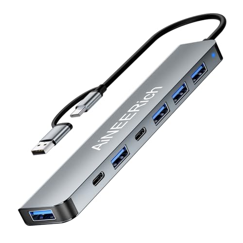 USB Hub for Laptop, USB C Hub Multiport Adapter Extended 5 USB Ports, 1 Type C Port, USB C to USB A Converter for iPhone 16 15, Laptop, PC, Mac, MacBook Pro Air, iPad, Desktop, Grey - style: 7 in 1(USBC + USBA)