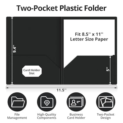 Taja Plastic Folders with Pockets (6 Pack, Black), 2-Pocket Folders with Business Card Slot, Heavy Duty, Fit Letter Size Documents, Perfect for School, Office & Business - color: C-black, size: 6 Pack
