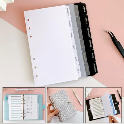 DY.2ten Clear 6-Tab Dividers for 6 Ring Binder, A6 Index, 6 Hole Sturdy Plastic Insertable Notebook Planner Tabs