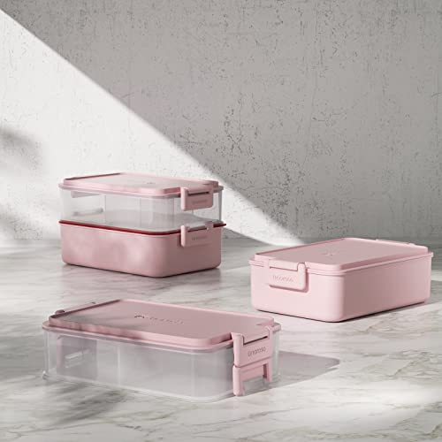 linoroso Stackable 2-Tier Adult Bento Box, 4 Compartments - Frozen Berry | leakproof bento lunch box with fork & spoon + sauce cups, microwave/dishwasher safe, perfect for office, school & daily meals - color: Frozen Berry