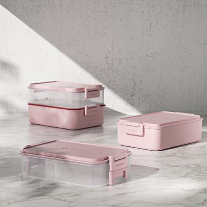 linoroso Stackable 2-Tier Adult Bento Box, 4 Compartments - Frozen Berry | leakproof bento lunch box with fork & spoon + sauce cups, microwave/dishwasher safe, perfect for office, school & daily meals - color: Frozen Berry