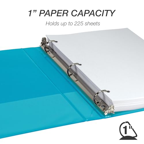 Samsill Durable 1 Inch Binder, D Ring Binder, Customizable Clear View Cover, Blue Coconut, Holds 225 Pages - color: Blue Coconut, size: 1 Pack, style: 1 Inch