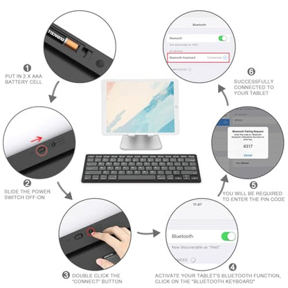 OMOTON Ultra-Slim Bluetooth Keyboard for iPad 11th/10th/9th/8th/7th, iPad Pro/Air/Mini and iPhone Series, Wireless iOS Keyboard with 12 Multimedia Keys for Office, School, Graphite Black & Gray - color: Graphite Black & Gray