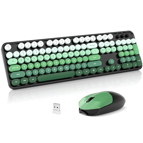 Wireless Keyboard and Mouse Combo, 2.4GHz Retro Full-Size Typewriter Keyboard with Number Pad and Wireless Mouse for PC/Laptop/Desktop/Windows (Black Green) - color: Black Green