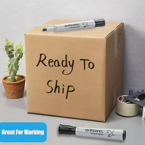 WOSWEL 150 Pack Permanent Markers Bulk, Chisel Tip, Black, Jumbo Thick Large Permanent Markers, Wide Tip Markers, Works on Plastic,Wood,Stone,Metal and More, Perfect for Signs and Posters
