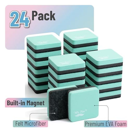 Mr. Pen- Mini Magnetic Dry Erase Erasers, 2" x 2", 24 Pack, Green | Small Magnetic Whiteboard Dry Erase Erasers Bulk for Kids, Teachers, Students and Classroom Supplies - color: Green, size: Square