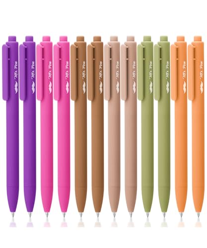 Mr. Pen- Retractable Gel Pens, 12 Pack, Black Ink | Late Harvest Color Barrel, Fine Point 0.5mm, Fast Dry, Smooth Writing, Cute Pens for Drawing - color: Late Harvest Barrel, Black Ink, size: 12 Pack
