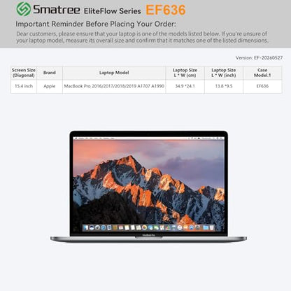 Smatree EliteFlow Laptop Sleeve Case for 15.4 inch Apple MacBook Pro 2016/2017/2018/2019 A1707 A1990,with Accessory Pocket(EF636) - size: 1.09| for APPLE 15.4" MacBook Pro 2016-2019(EF636)