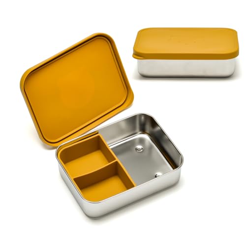 Stainless Steel Bento Box for Kids Adults, Toddler Lunch Box Containers with Silicone Lid,Removable 3 Compartment Design,Leakproof Snack Container, BPA Free, Dishwasher Safe-(1200ml,Yellow) - color: Yellow