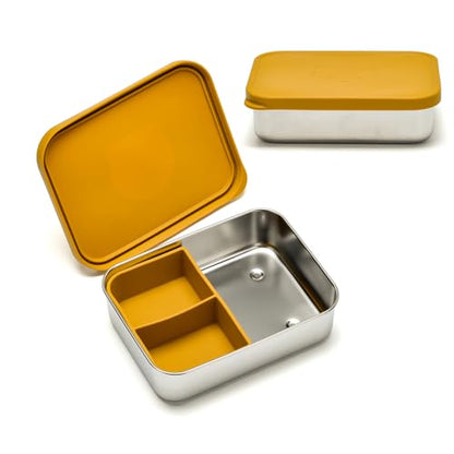Stainless Steel Bento Box for Kids Adults, Toddler Lunch Box Containers with Silicone Lid,Removable 3 Compartment Design,Leakproof Snack Container, BPA Free, Dishwasher Safe-(1200ml,Yellow) - color: Yellow