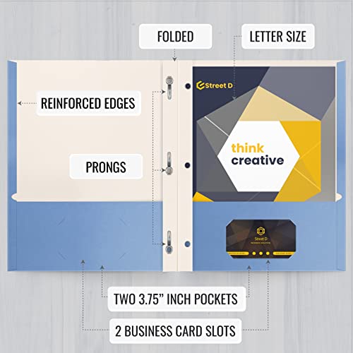 Better Office Products Light Blue Paper 2 Pocket Folders with Prongs, 50 Pack, Matte Texture, Letter Size Paper Folders, 50 Pack, with 3 Metal Prong Fastener Clips, Light Blue - color: Light Blue