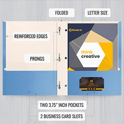 Better Office Products Light Blue Paper 2 Pocket Folders with Prongs, 50 Pack, Matte Texture, Letter Size Paper Folders, 50 Pack, with 3 Metal Prong Fastener Clips, Light Blue - color: Light Blue