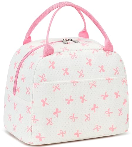 LEDAOU Kids Lunch Bag for Girls, Insulated School Lunch Box, Lightweight | Insulated interior, lightweight design, front pocket, smooth dual zippers, ideal for school and travel - color: Pink bow