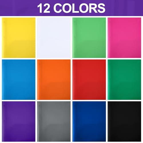 Cholemy 72 Packs Pocket Folders with Prongs Heavy Duty Plastic Folder with Business Card Slot 3 Prong Fasteners for School Office (Rainbow) - color: Rainbow