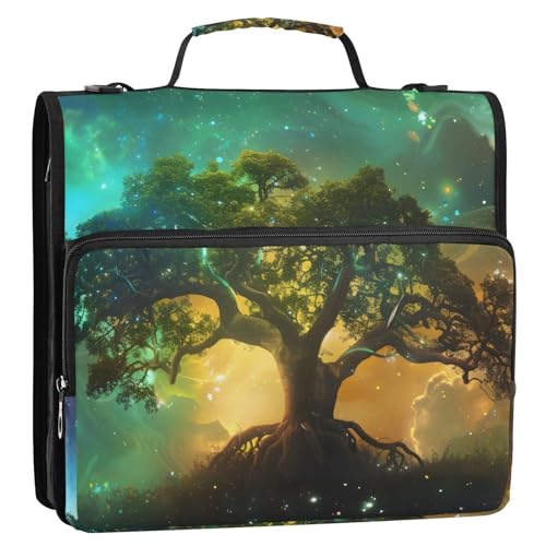 Life Tree Galaxy Zipper Binder Bag 3 Ring Binder with Shoulder Strap Zip Up 500 Sheets Capacity Multi Pockets for School Office Supplies